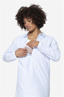 Robe tunique d’allaitement ample, rayée bleue en coton bio - fonction d\'allaitement