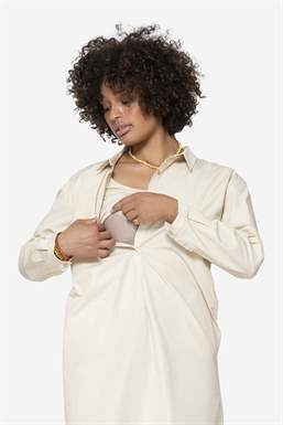 Robe tunique d’allaitement ample, beige en coton bio