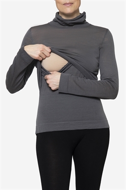 Pull d\'allaitement gris à col roulé - Fonction d\'allaitement