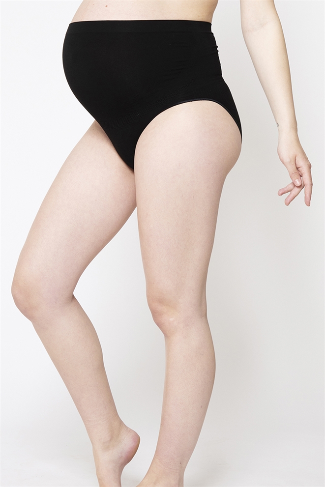 Culotte maternité noire taille haute en fibres de bambou ultra-douces - Vue de face
