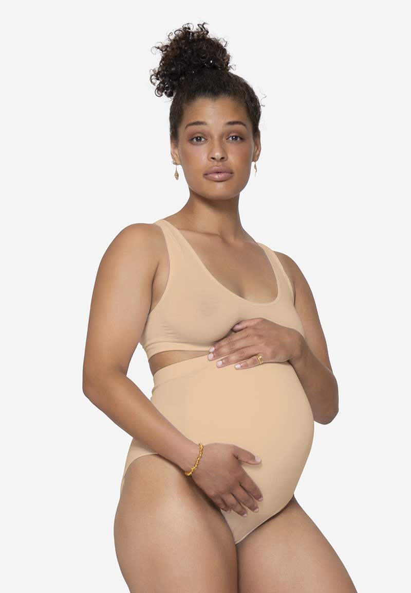 Culotte de maternité douce, couleur chair au-dessus du ventre en bambou bio