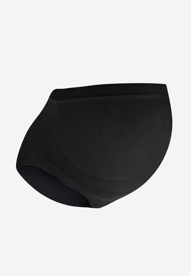 Culotte maternité noire taille haute en fibres de bambou ultra-douces - vue de face 
