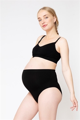Culotte maternité noire taille haute en fibres de bambou ultra-douces - corps enceinte