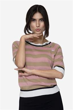 Pull d\'allaitement léger en coton bio, rayé à manches courtes, en pied 