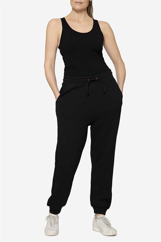 Pantalon de survêtement noir, 100% coton certifié GOTS - Vue de face 