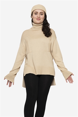 Pull de grossesse/allaitement en laine mérinos beige - en pied