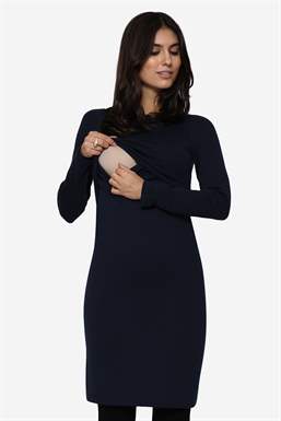 Robe d\'allaitement bleue à manches longues et col rond en laine mérinos - Fonction d\'allaitement