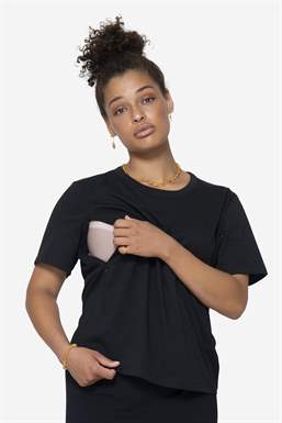 T-shirt noir classique en coton 100 % bio, avec ouverture pour allaiter - fonction d\'allaitement