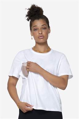 T-shirt blanc classique en coton 100 % bio, avec ouverture pour allaiter - Fonction d\'allaitement