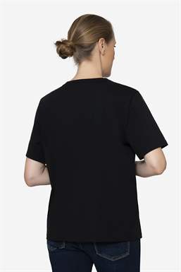 T-shirt noir classique en coton 100 % bio, avec ouverture pour allaiter - vue de dos