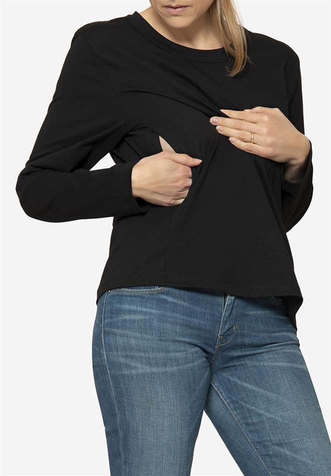 T-shirt d\'allaitement noir 100% coton bio - Vue de face 