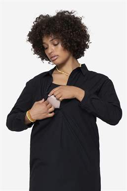 Robe tunique d’allaitement ample, noire en coton bio - fonction d\'allaitement