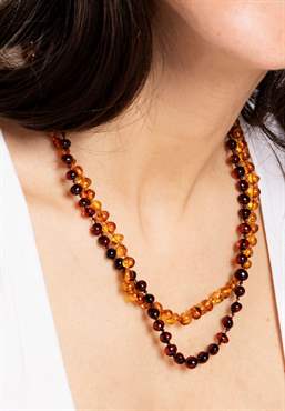 Collier Maman et papa d’ambre cognac -  Produit 100 % naturel -  Longueur 48cm