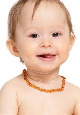 Collier de dentition teinte cognac pour bébé/bambin — matériau 100 % naturel