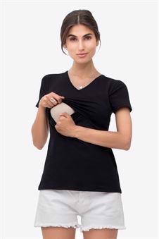 T-shirt allaitement noire – manches courtes -modèle cache coeur - fonction d\'allaitement