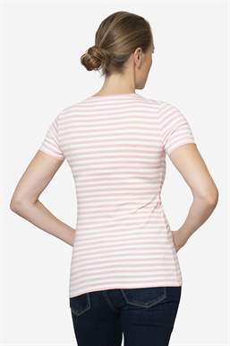 T-shirt allaitement manches courtes rose à rayures corail en coton bio, vue de dos