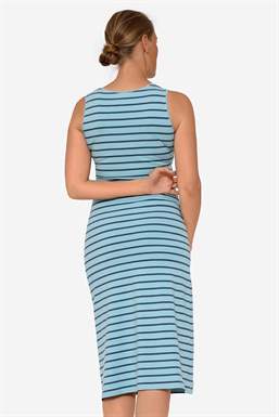 Robe d’allaitement longue à rayures bleu océan, en coton bio, vue de dos