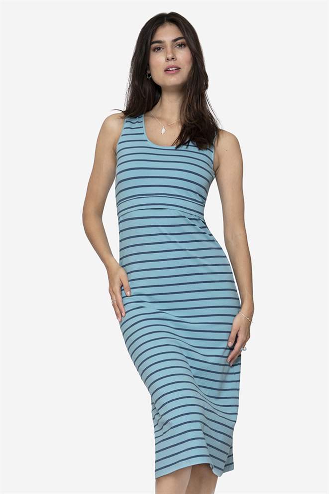 Robe d’allaitement longue à rayures bleu océan, en coton bio