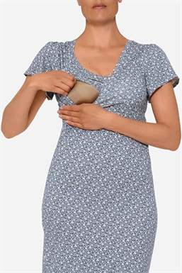 Robe d\'allaitement bleue à manches papillon en jersey de bambou bio, fonction d\'allaitement