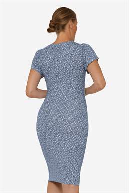 Robe d\'allaitement bleue à manches papillon en jersey de bambou bio, vue de dos 