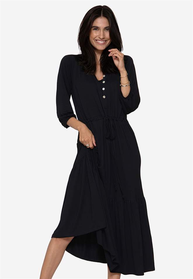 Robe d’allaitement noire style bohème (cultivées biologiques)