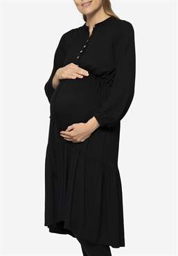 Robe d’allaitement noire style bohème (cultivées biologiques) - vu de face