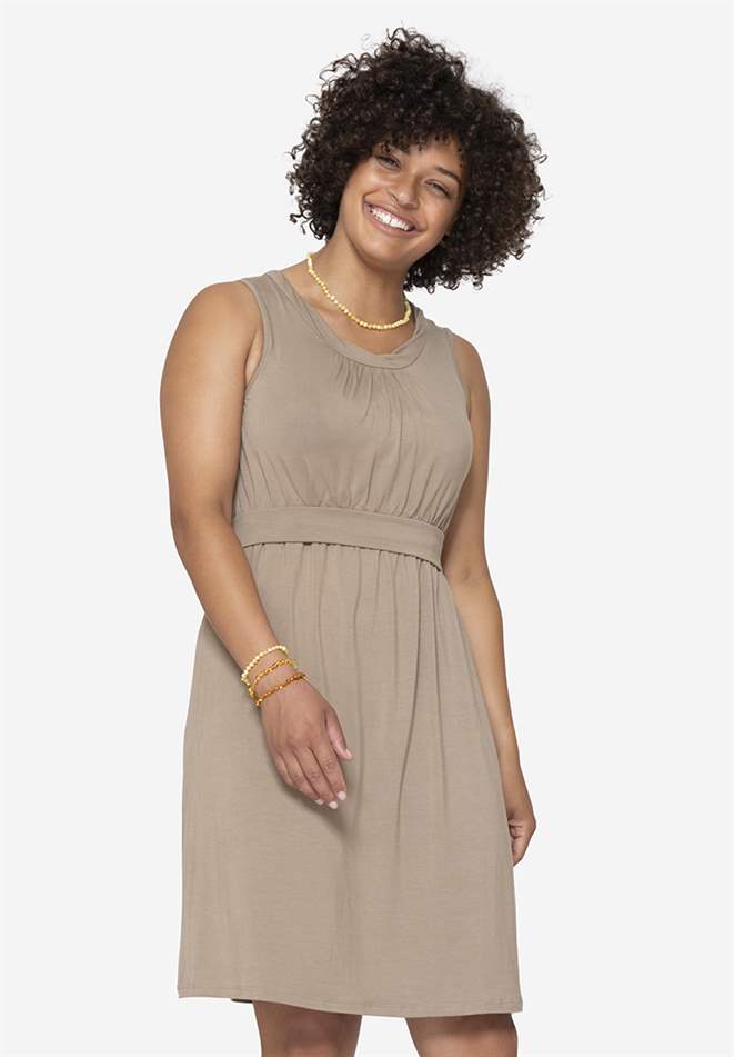 Robe d’allaitement bleu sans manches, jusqu’au genou, en bambou,  en pied