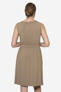 Robe d’allaitement beige sans manches, jusqu’au genou, en bambou, vue de dos