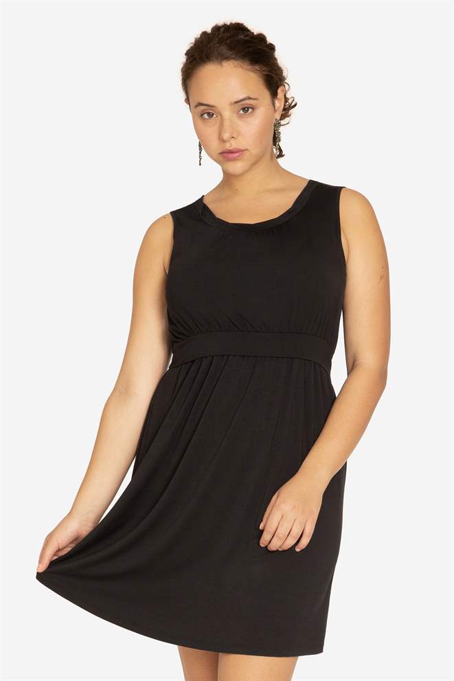 Robe d’allaitement noire sans manches, jusqu’aux genoux en fibre de bambou