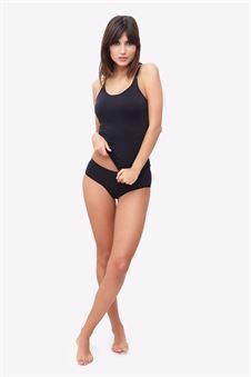 Top allaitement noir en fibres de bambou, avec brassière intégrée - En pied