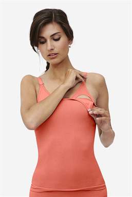 Top allaitement corail en fibres de bambou, avec brassière intégrée - fonction d\'allaitement