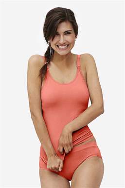 Top allaitement corail en fibres de  bambou biologique, avec brassière intégrée - en pied