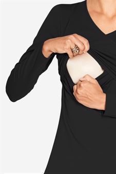 Blouse allaitement cache-cœur noire à manches longues - fonction d\'allaitement