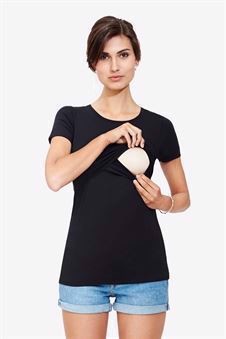 T-shirt allaitement noire à manches courtes en coton biologique